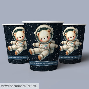 Gobelets En Papier Space Teddy Bear Astronaut Baby Boy Birthday Cups