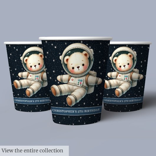 Gobelets En Papier Space Teddy Bear Astronaut Baby Boy Birthday Cups