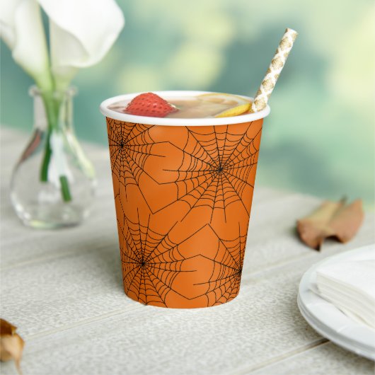 Gobelets En Papier Spider Web sur Orange Halloween Paper Cup (Insitu)