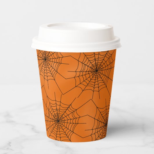 Gobelets En Papier Spider Web sur Orange Halloween Paper Cup (Recto)