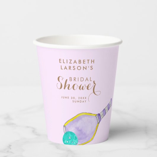 Gobelets En Papier Sports Aquarelle Pickleball Thématique Mariée (Recto)