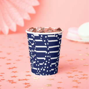 Gobelets En Papier Spots et bandes 2 - Bleu et Blanc