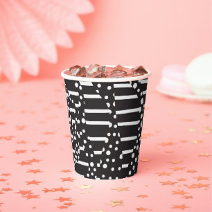Gobelets En Papier Spots et bandes 2 en blanc sur noir