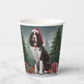 Gobelets En Papier Springer Spaniel Chien dans la neige Noël (Recto)