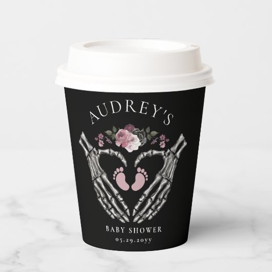 Gobelets En Papier Squelette gothique Mains Coeur Bébé Fille Douche (Recto)