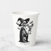 Gobelets En Papier Squelette noir et blanc Halloween Party (Recto)