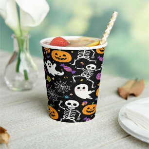 Gobelets En Papier Squelettes mignons et effrayants pour Halloween