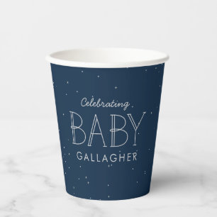 Gobelets En Papier Star baby shower bleu marine personnalisée