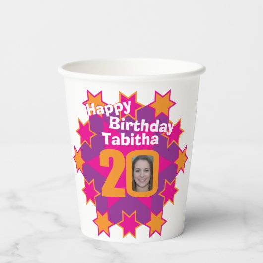 Gobelets En Papier Star rose or jaune 20e anniversaire deux photos (Verso)