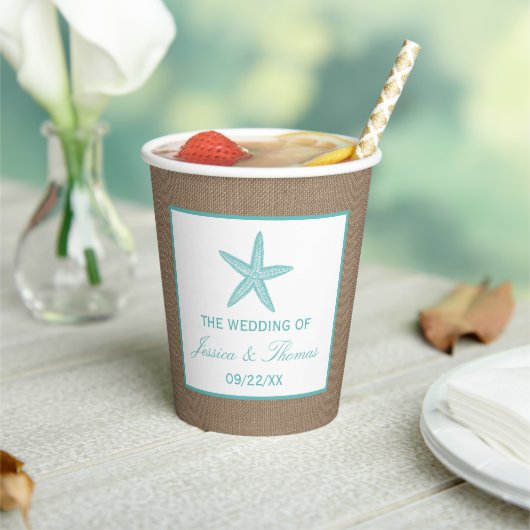 Gobelets En Papier Starfish Turquoise Burlap Beach Wedding Collection (Insitu)