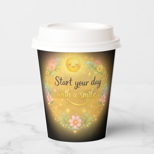 Gobelets En Papier Start Your Day With a Smile Coffee Cup (Recto)