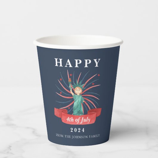 Gobelets En Papier Statue Bleue De La Liberté 4 juillet Bleu (Recto)