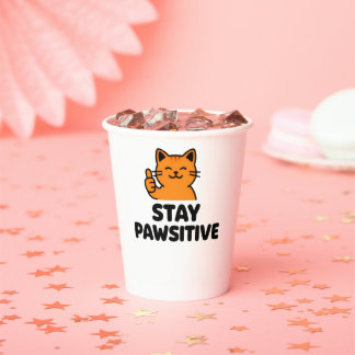 Gobelets En Papier stay pawsitive cute Ginger cat Paper cup