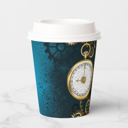 Gobelets En Papier Steampunk Arrière - plan turquoise avec Gears (Verso)
