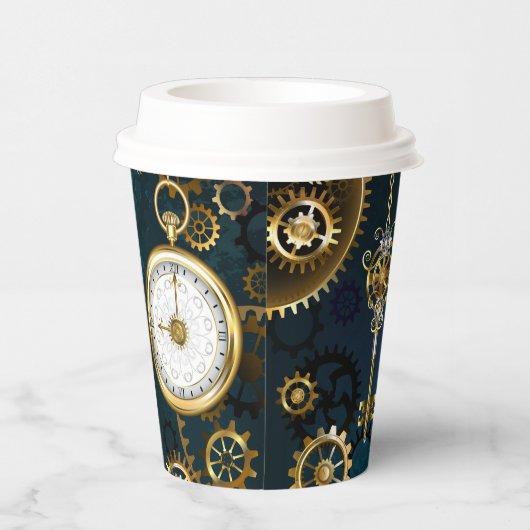 Gobelets En Papier Steampunk Arrière - plan turquoise avec Gears (Droite)