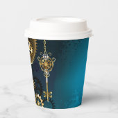 Gobelets En Papier Steampunk Arrière - plan turquoise avec Gears (Recto)