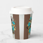 Gobelets En Papier Steampunk Clock and Turquoise Roses on Striped (Gauche)