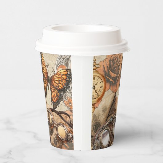 Gobelets En Papier Steampunk Rose victorien papillon et lunettes (Droite)