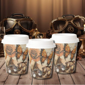 Gobelets En Papier Steampunk Rose victorien papillon et lunettes