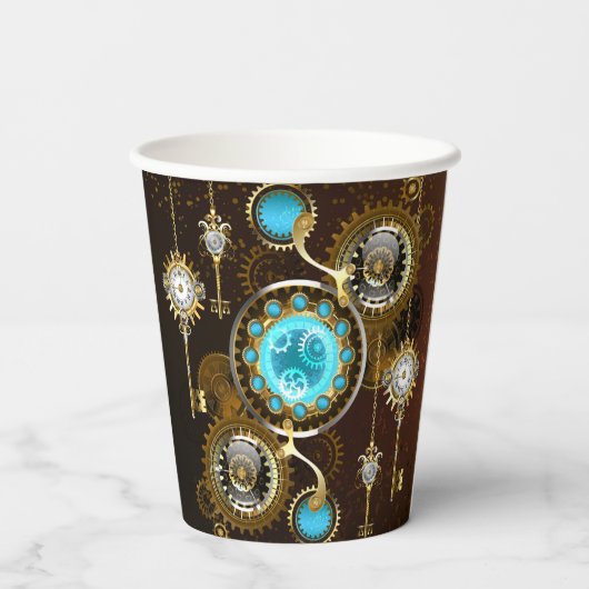 Gobelets En Papier Steampunk Rusty Background (Verso)