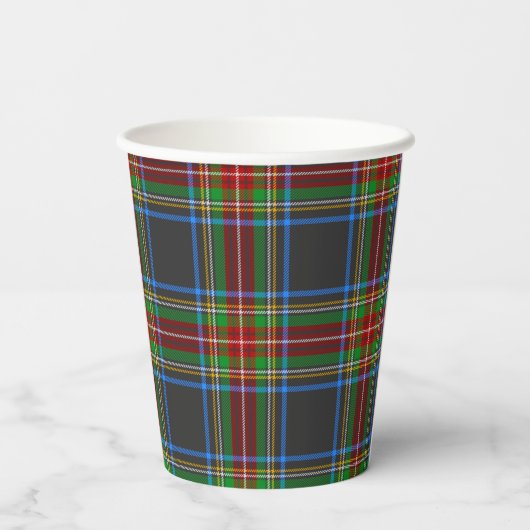 Gobelets En Papier Stewart Black Tartan Scottish Plaid Motif (Verso)