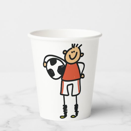 Gobelets En Papier Stick Figure Soccer Boy Football Player (Recto)