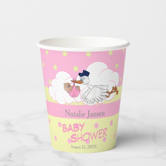Gobelets En Papier Stork avec une mignonne petite fille bébé (Verso)