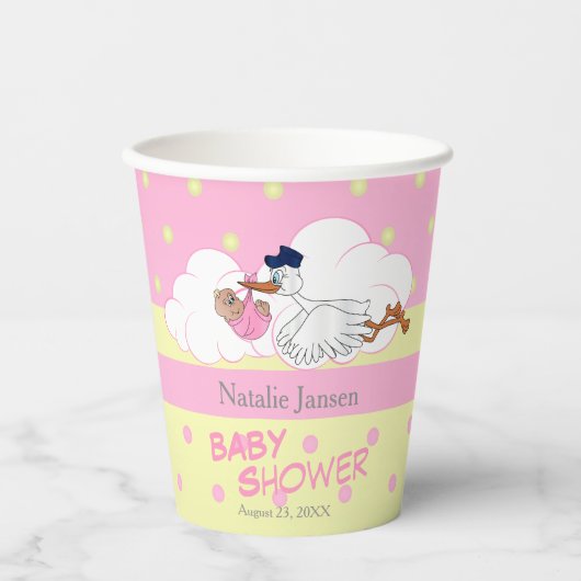 Gobelets En Papier Stork avec une mignonne petite fille bébé (Recto)