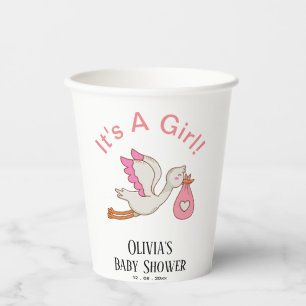 Gobelets En Papier Stork Bird C'est un Baby shower de fille