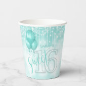 Gobelets En Papier String Lights & Balloons Sweet 16 ID Turquoise473 (Recto)