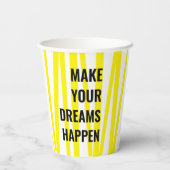 Gobelets En Papier Stripes Jaunes Modernes & Faites Votre Rêve (Verso)