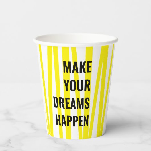 Gobelets En Papier Stripes Jaunes Modernes & Faites Votre Rêve (Verso)