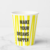 Gobelets En Papier Stripes Jaunes Modernes & Faites Votre Rêve (Recto)