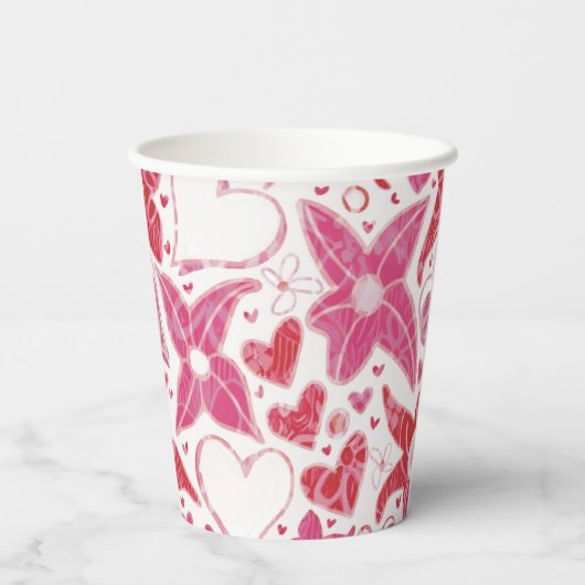 Gobelets En Papier Style Différent De Fleur & Coeurs Motif (Verso)