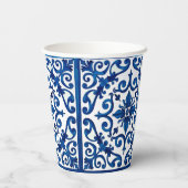 Gobelets En Papier style italien, méditerranéen, mosaïque, bleu, (Verso)