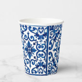 Gobelets En Papier style italien, méditerranéen, mosaïque, bleu, (Droite)