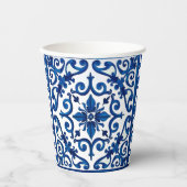 Gobelets En Papier style italien, méditerranéen, mosaïque, bleu, (Recto)