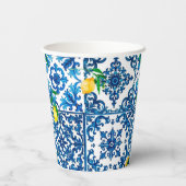 Gobelets En Papier style italien, méditerranéen, mosaïque, bleu, citr (Verso)