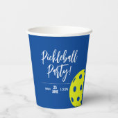 Gobelets En Papier Style Rétro Néon Bleu Thème Pickleball Anniversair (Verso)