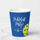 Gobelets En Papier Style Rétro Néon Bleu Thème Pickleball Anniversair (Recto)