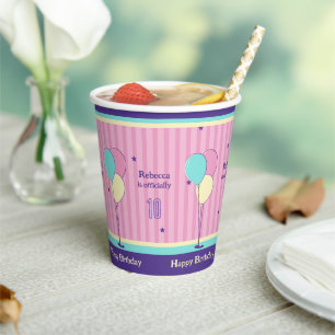 Gobelets En Papier Style rose et violet rétro anniversaire Coupe en p