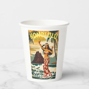 Gobelets En Papier Style vintage Hawaiian Travel Honolulu Mid-Pacific