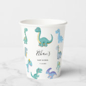Gobelets En Papier Stylish Dinosaur Baby Shower White (Verso)