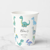 Gobelets En Papier Stylish Dinosaur Baby Shower White (Recto)
