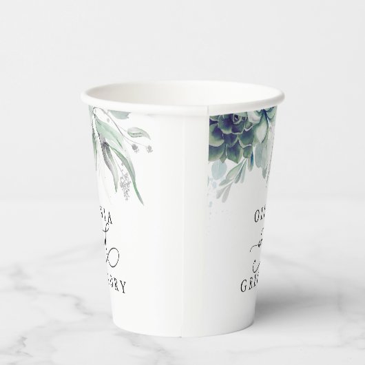 Gobelets En Papier Succulent Verdure argent Élégant Mariage moderne (Droite)