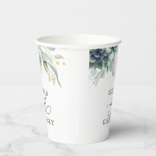 Gobelets En Papier Succulents Gold Greenery Élégant Mariage moderne (Droite)