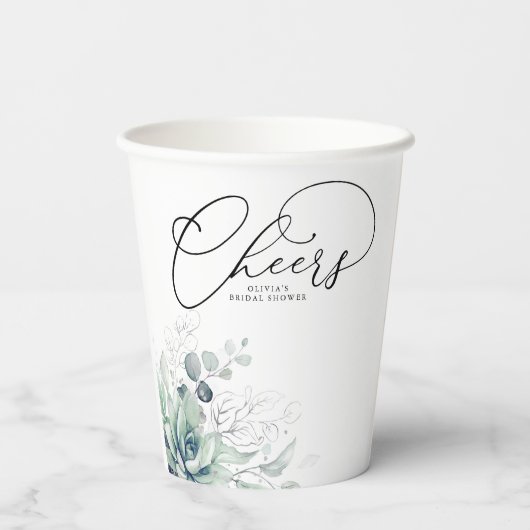 Gobelets En Papier Succulents Verdure Argent Feuilles Élégant Moderne (Verso)