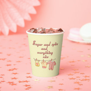 Gobelets En Papier Sucre et épices Baby shower jaune et rose
