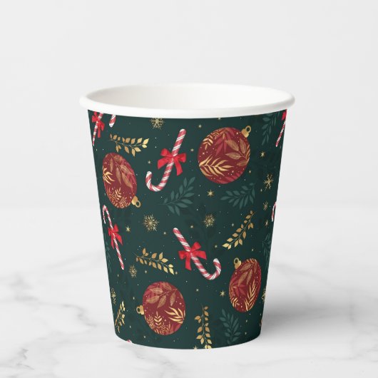 Gobelets En Papier Sucres de canne Snowflakes Red Christmas Balls Gre (Recto)
