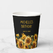Gobelets En Papier Sunflower Black Rustic Nom élégant Anniversaire (Verso)